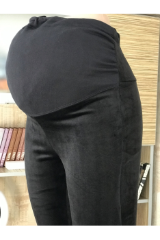 Лосини жіночі для вагітних утеплені м“які  велюрові на плюші чорного кольору