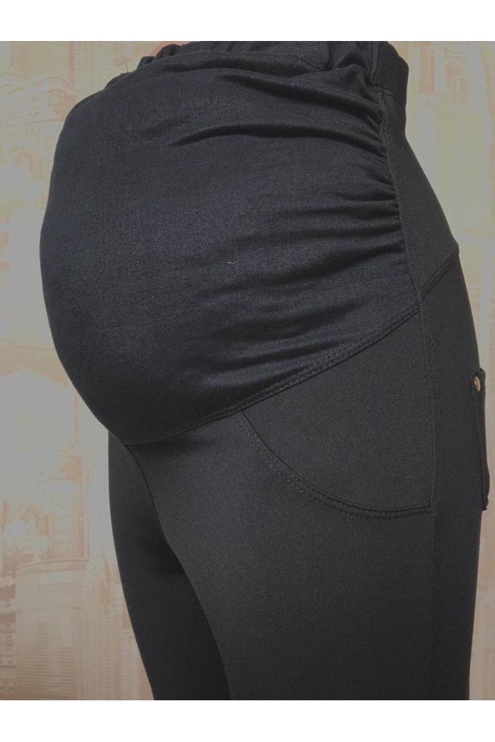Жіночі утеплені лосини байкові для вагітних чорного кольору