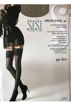 Высокие Черные чулки женские Sisi Princesse 40 Den с кружевной резинкой Нижнее женское белье