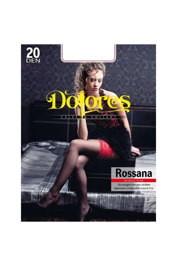 Панчохи жіночі з широкою мереживною червоною резинкою красиві DOLORES ROSSANA 20 DEN EROTIC LINE