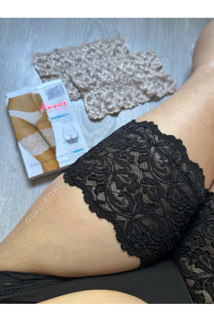 Мереживні Бандалетки на стегна LACE THIGH BAND WITH SILICONE Пов“язки смужки від натирання Хідлейси р. S-XXXL S, Чорний