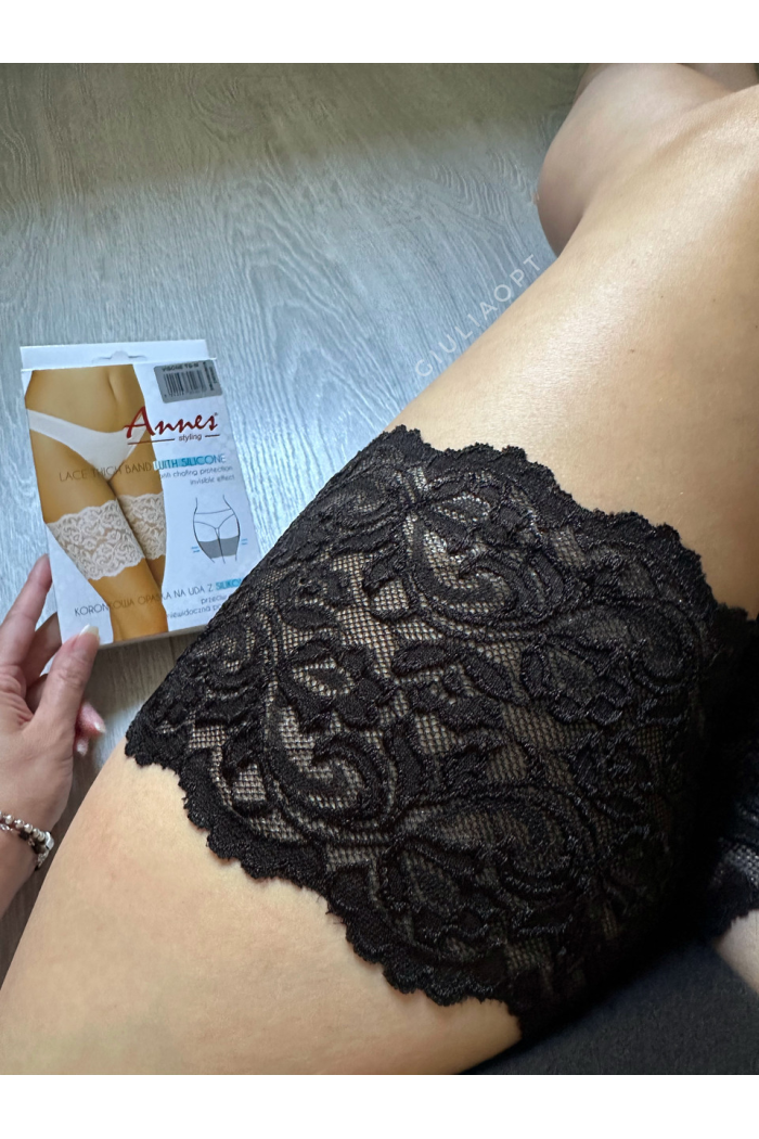 Кружевные Бандалетки на бедра LACE THIGH BAND WITH SILICONE Повязки полоски от натирания Хидлейсы р. S-XXXL S, Чорний