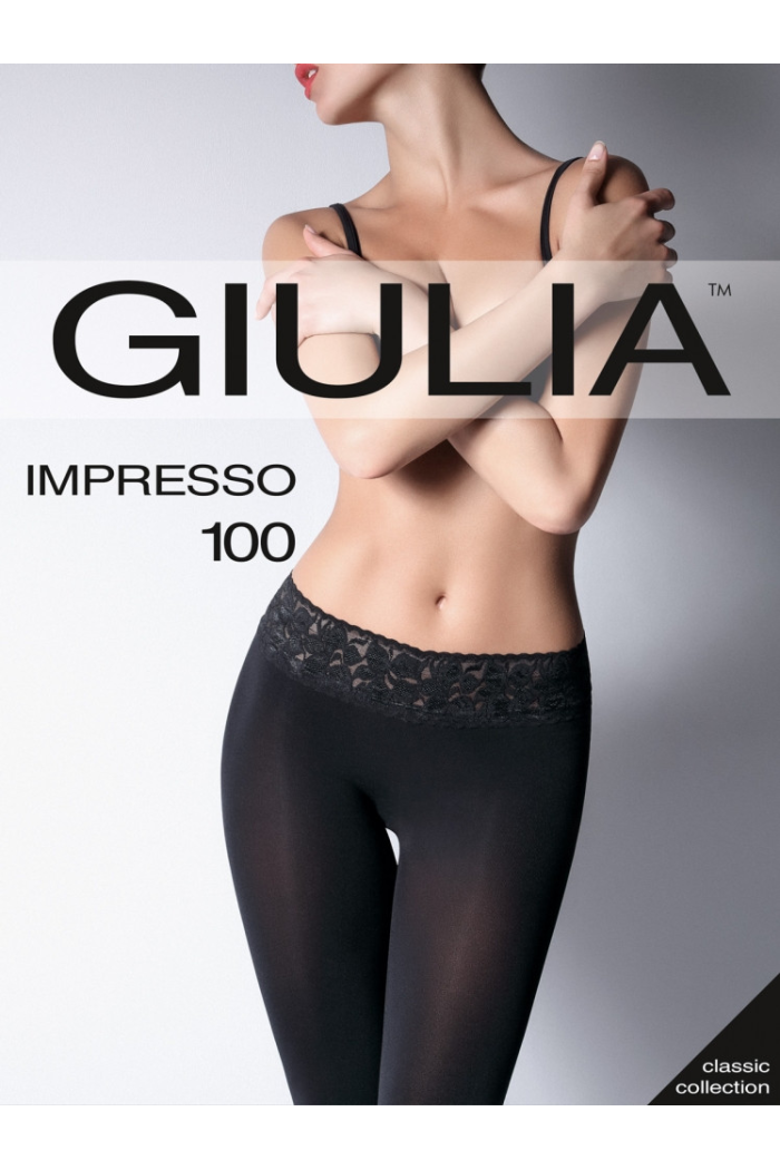 Ажурные колготки с кружевным поясом на силиконе Giulia 100 ден Плотные колготы Классические Черные