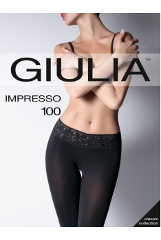 Ажурные колготки с кружевным поясом на силиконе Giulia 100 ден Плотные колготы Классические Черные размер 3