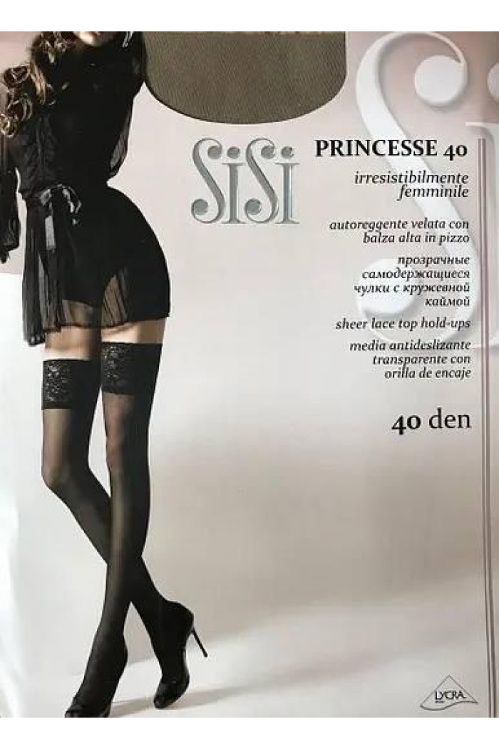 Высокие Черные чулки женские Sisi Princesse 40 Den с кружевной резинкой Нижнее женское белье 3